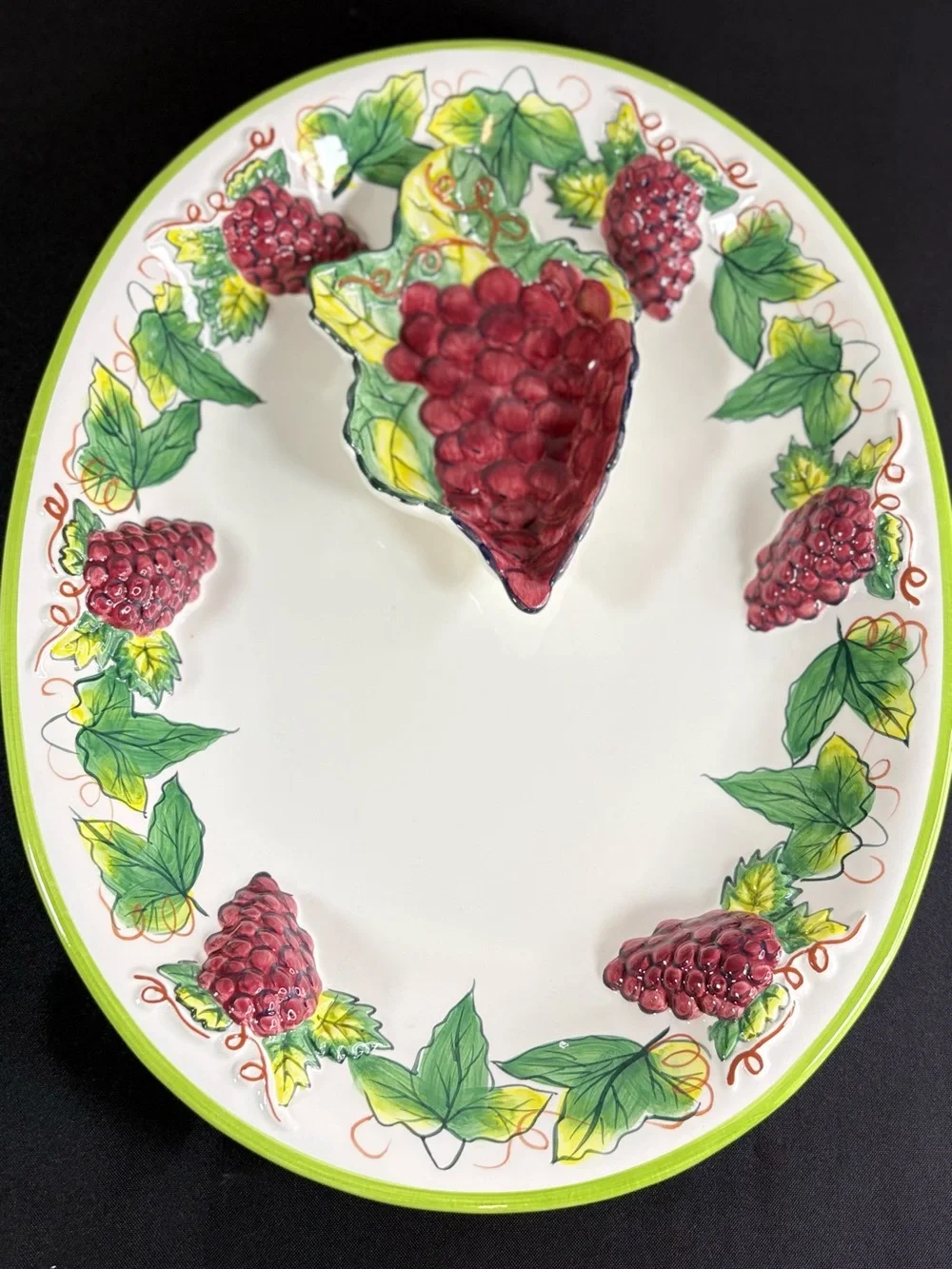 Hand-Painted Grape Ceramic Serving Platter - Red & Green